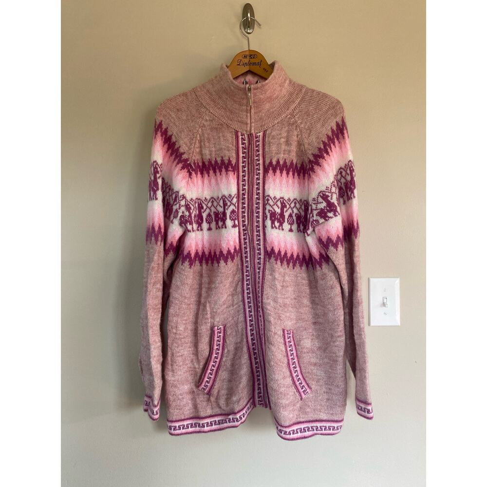 Alpaca Connection women’s pink alpaca/wool blend knit full zip cardigan Peru xxl